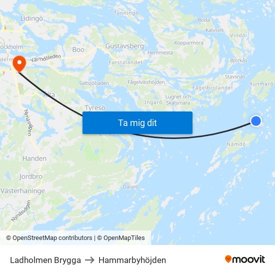 Ladholmen Brygga to Hammarbyhöjden map