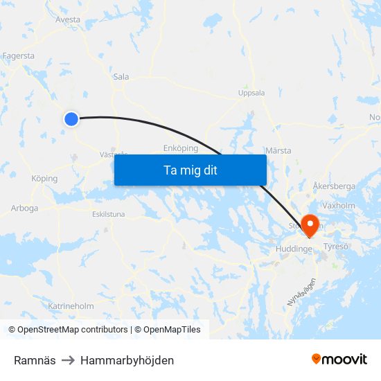 Ramnäs to Hammarbyhöjden map