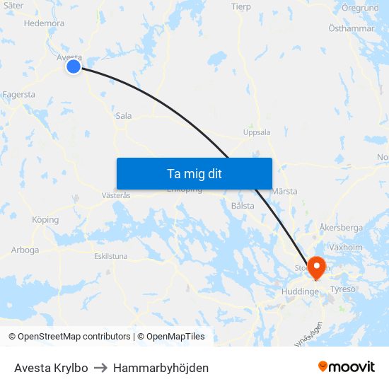 Avesta Krylbo to Hammarbyhöjden map