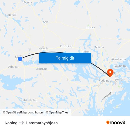 Köping to Hammarbyhöjden map