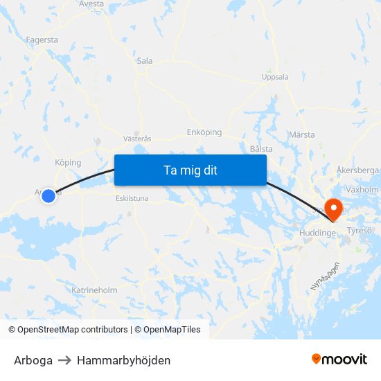 Arboga to Hammarbyhöjden map