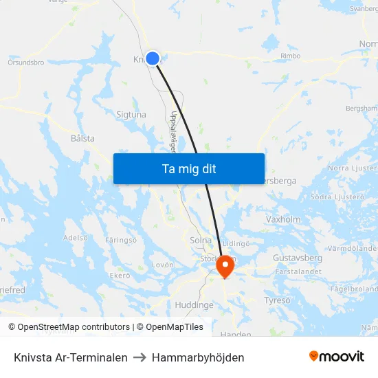 Knivsta Ar-Terminalen to Hammarbyhöjden map