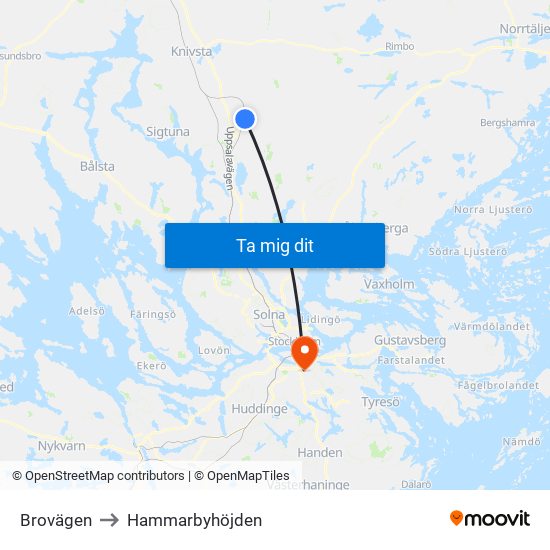 Brovägen to Hammarbyhöjden map