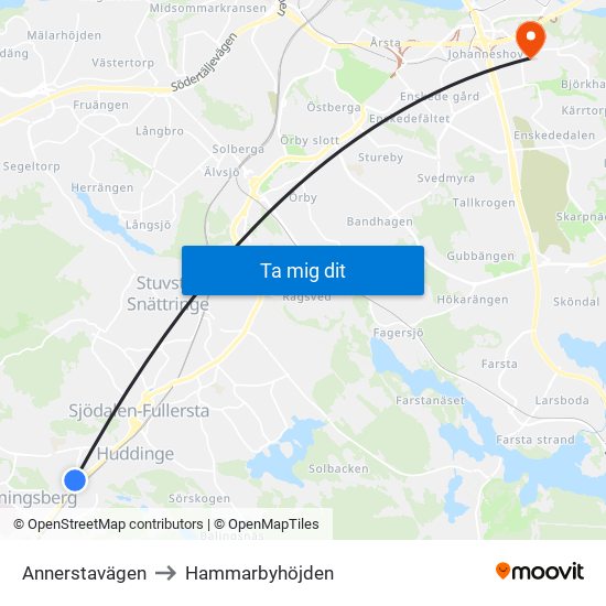 Annerstavägen to Hammarbyhöjden map