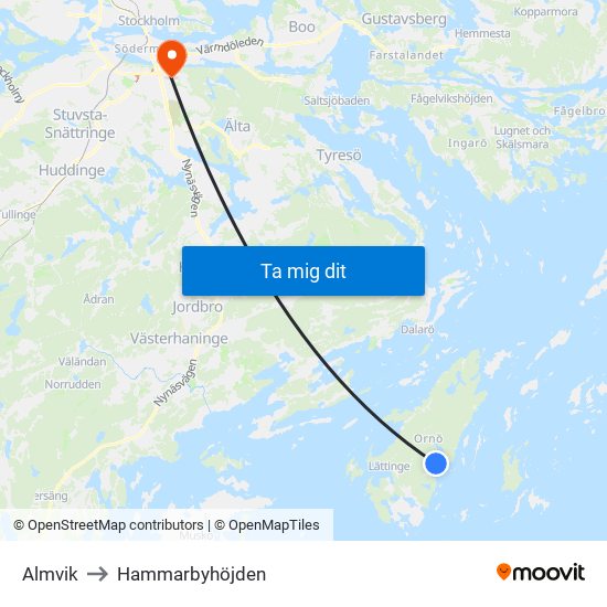 Almvik to Hammarbyhöjden map