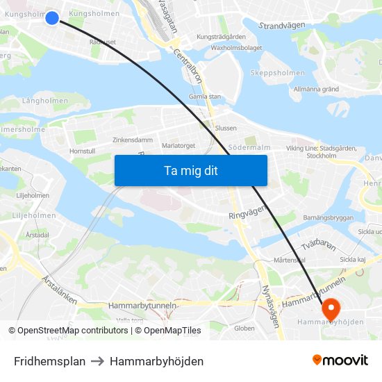 Fridhemsplan to Hammarbyhöjden map