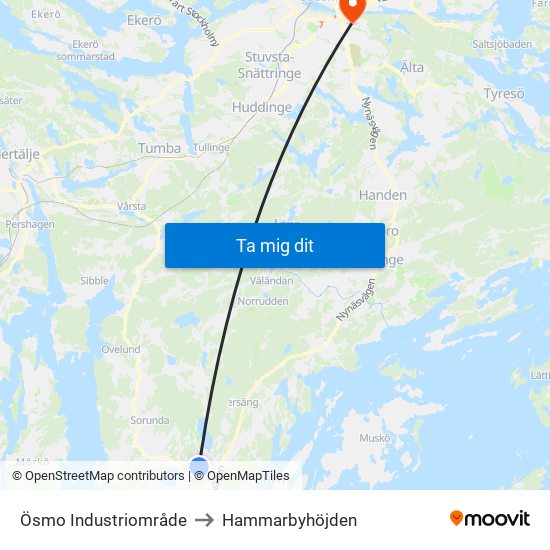 Ösmo Industriområde to Hammarbyhöjden map