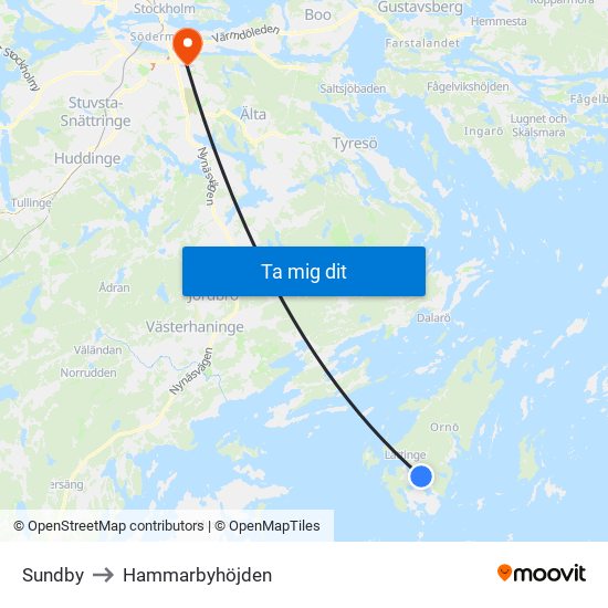 Sundby to Hammarbyhöjden map