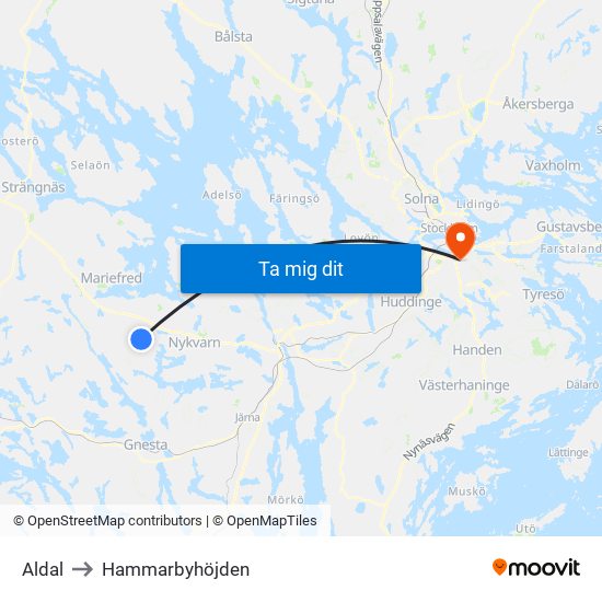 Aldal to Hammarbyhöjden map