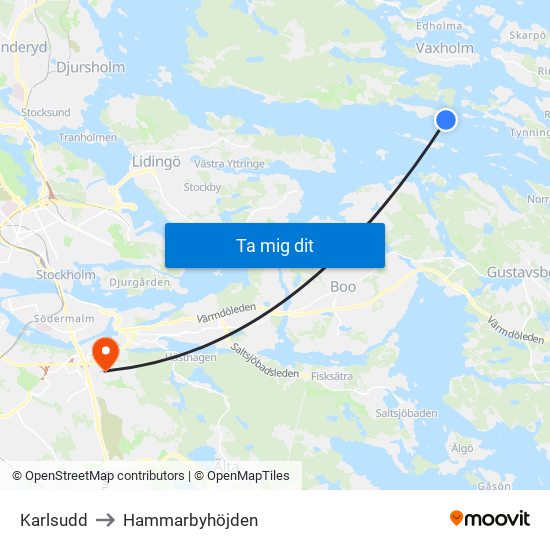 Karlsudd to Hammarbyhöjden map