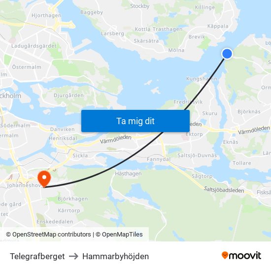 Telegrafberget to Hammarbyhöjden map