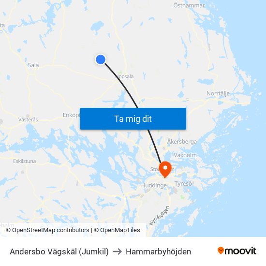 Andersbo Vägskäl (Jumkil) to Hammarbyhöjden map