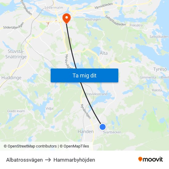 Albatrossvägen to Hammarbyhöjden map