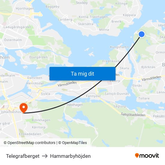 Telegrafberget to Hammarbyhöjden map