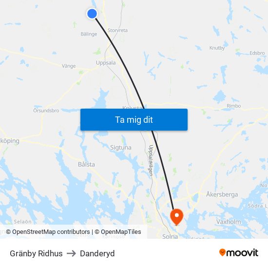 Gränby Ridhus to Danderyd map