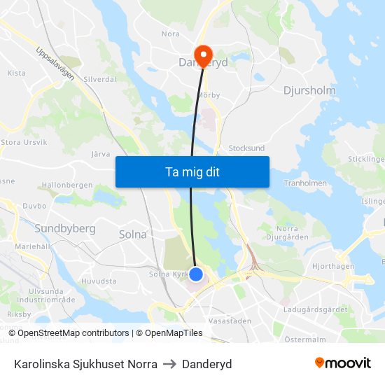 Karolinska Sjukhuset Norra to Danderyd map