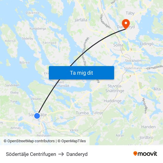 Södertälje Centrifugen to Danderyd map