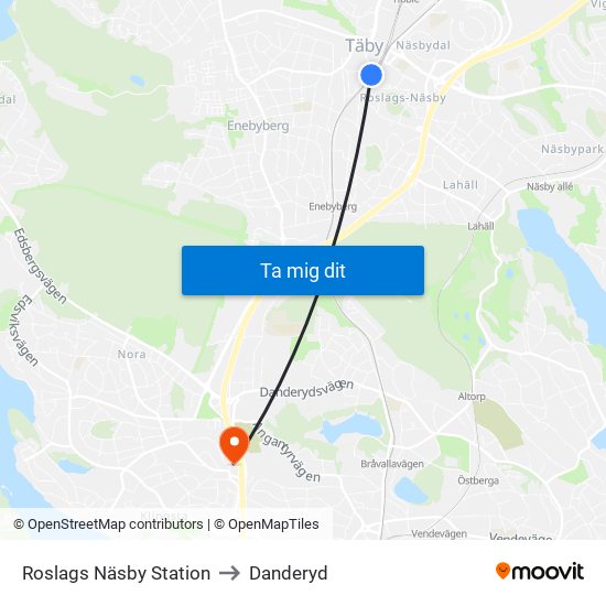 Roslags Näsby Station to Danderyd map