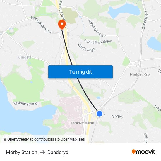 Mörby Station to Danderyd map