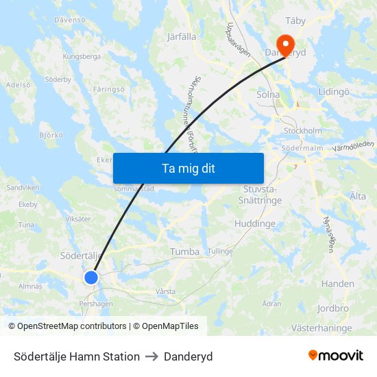 Södertälje Hamn Station to Danderyd map