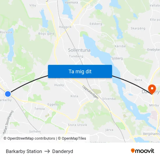 Barkarby Station to Danderyd map