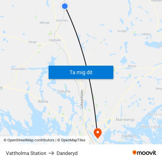 Vattholma Station to Danderyd map