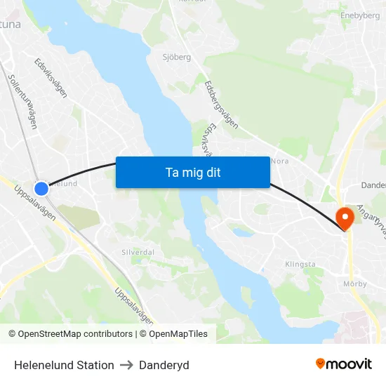 Helenelund Station to Danderyd map