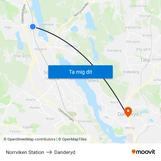 Norrviken Station to Danderyd map
