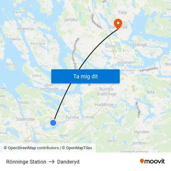 Rönninge Station to Danderyd map