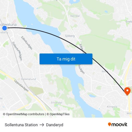 Sollentuna Station to Danderyd map