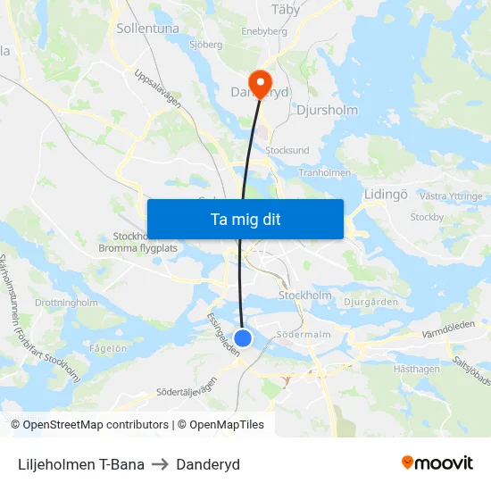 Liljeholmen T-Bana to Danderyd map