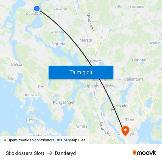 Skoklosters Slott to Danderyd map