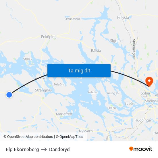 Elp Ekorneberg to Danderyd map