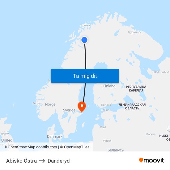 Abisko Östra to Danderyd map