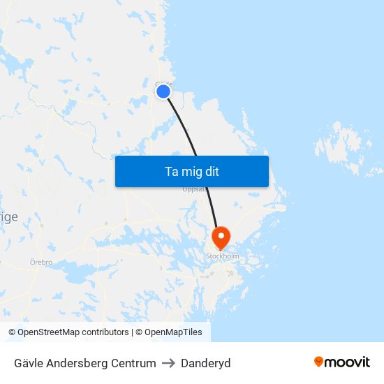 Gävle Andersberg Centrum to Danderyd map