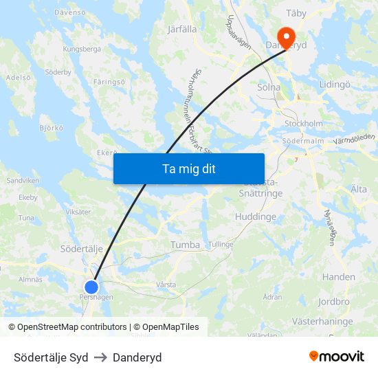 Södertälje Syd to Danderyd map