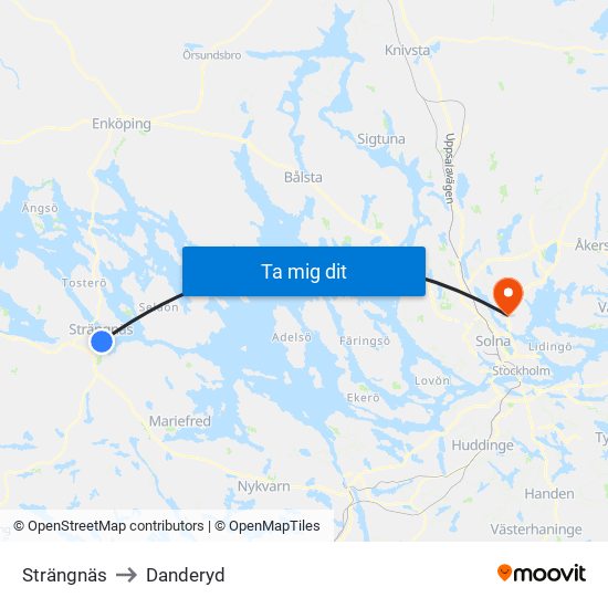 Strängnäs to Danderyd map