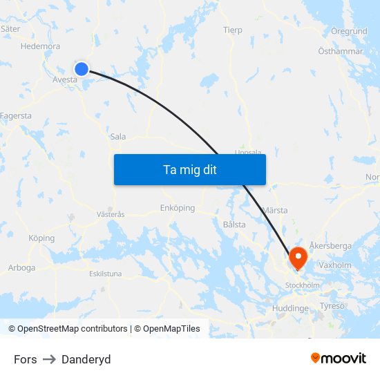 Fors to Danderyd map