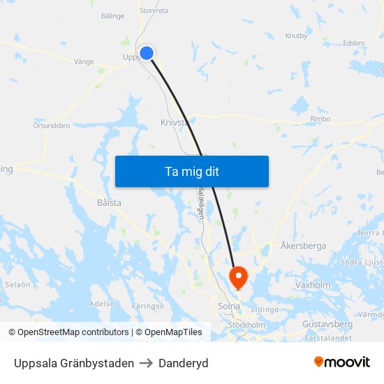 Uppsala Gränbystaden to Danderyd map