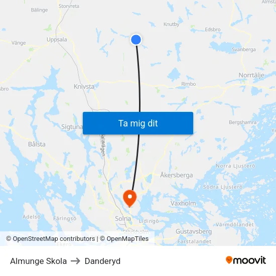 Almunge Skola to Danderyd map