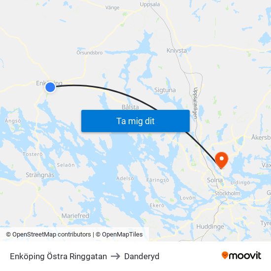 Enköping Östra Ringgatan to Danderyd map