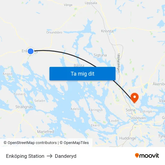 Enköping Station to Danderyd map