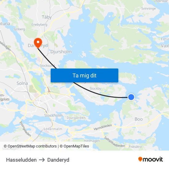 Hasseludden to Danderyd map