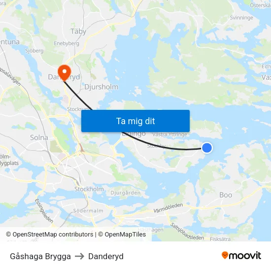 Gåshaga Brygga to Danderyd map