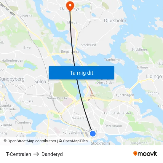 T-Centralen to Danderyd map
