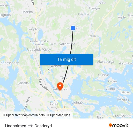 Lindholmen to Danderyd map