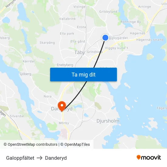Galoppfältet to Danderyd map