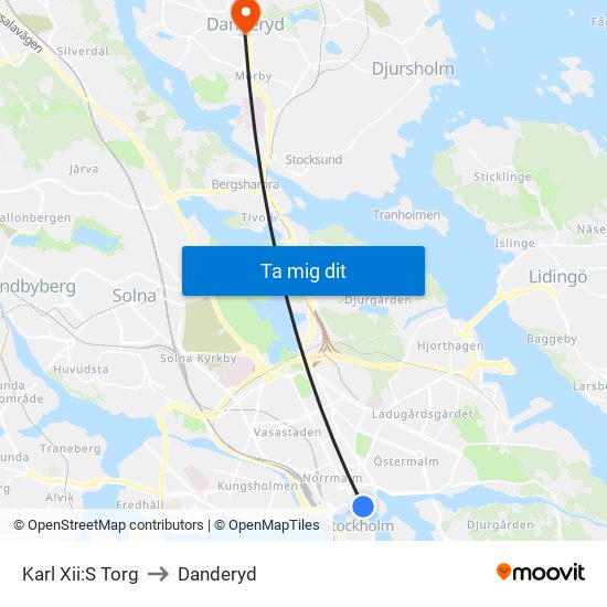 Karl Xii:S Torg to Danderyd map