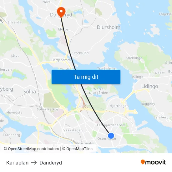 Karlaplan to Danderyd map