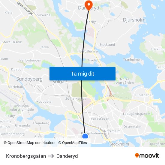 Kronobergsgatan to Danderyd map